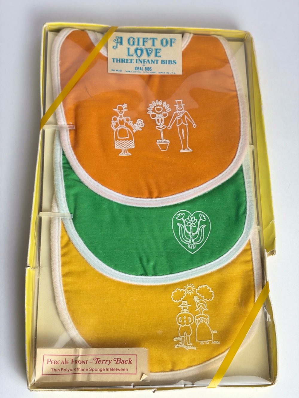 Vintage A Gift Of Love Cross Stitch Baby Bib 3 Pack In Box Gender Neutral 70s